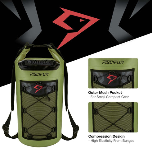 Piscifun Waterproof Floating Backpack, Dry Bag 5L/10L/20L/30L/40L with Waterproof Phone Case