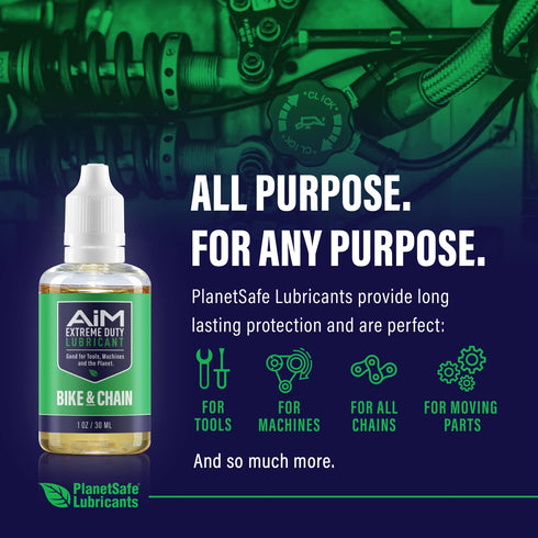 1oz PlanetSafe Lubricants AiM Bike Chain Lube - - Bicycle Chain Lubricant for Road, Mountain & MTB Bikes - Dry and Wet