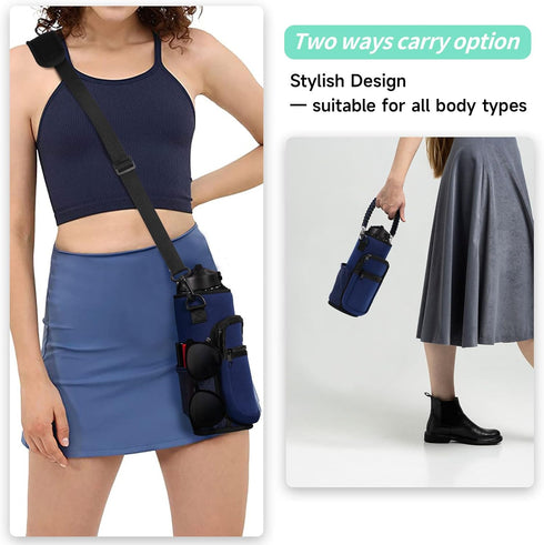 32/40/64/87/128 oz 4 AceTreker Water Bottle Carrier Bag, Neoprene Water Bottle Sleeve with Pocket, Sport Water Holder