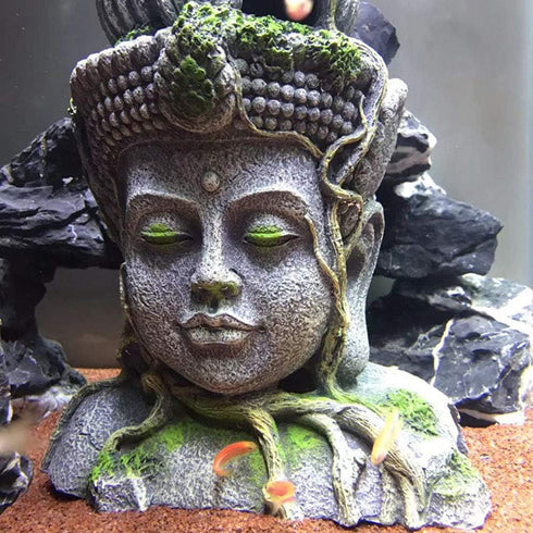 Hamiledyi Buddha Head Statue Aquarium Decorations, Resin Fish Hideout Betta Cave for Large Fish Tank