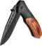 Pocket Knife for Men - 3.46" Sharp Blade Wood Handle Folding Knife with Clip and Glass Breaker, EDC for Camping,