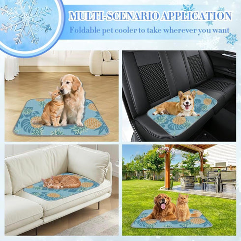 Generic 28" X22" Cooling Pad for Dogs Ice Silk Mat for Dog Crate Hibiscus Silouettes Small Pet Bed Washable Cooling