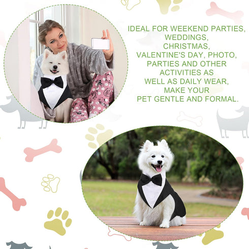 Weewooday Large Dog Tuxedo and Bandana Set, Formal Wedding Party Suit with Bow Tie Shirt for Christmas Halloween