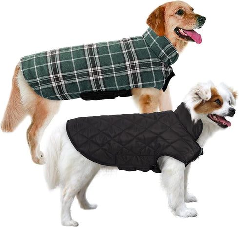 MIGOHI Reversible Dog Coat, Windproof, Waterproof Winter Jacket, Plaid Dog Coats for Cold Weather, Green, L