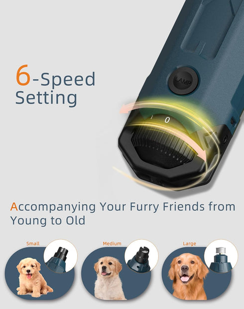 Dog Nail Grinder, Super Quiet 6-Speed Rechargeable Nail Trimmer with 2 LED Lights for Large Medium Small Dogs