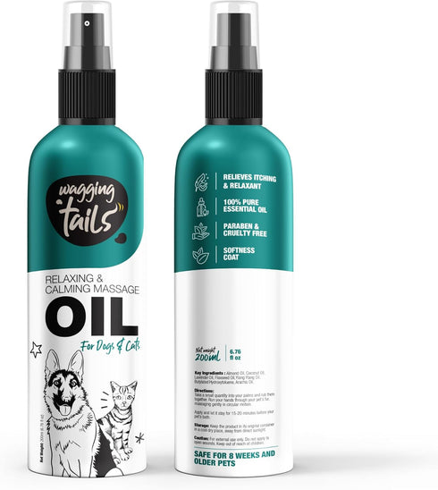4-in-1 6.76 oz Wagging Tails Relaxing & Calming Massage Oil for Dogs and Cats, fl | Natural Grooming Formula | Enhances