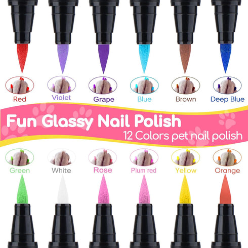 Dog Nail Polish - Quick Dry 12 Colors - Non Toxic, Odorless Pet Nail Polish Set for DIY Dogs Puppy Nails