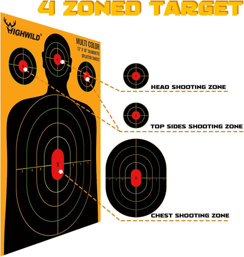 Highwild Silhouette Splatter Paper Targets, 12 x 18 Inch, Splash Effect of Multiple Colors