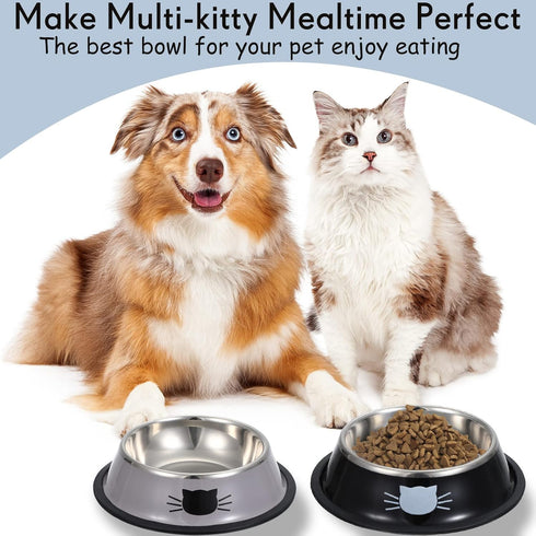 Hillban 10 Pack Stainless Steel Cat Bowls with Rubber Base, Anti Slip Stackable Food and Water Bowls