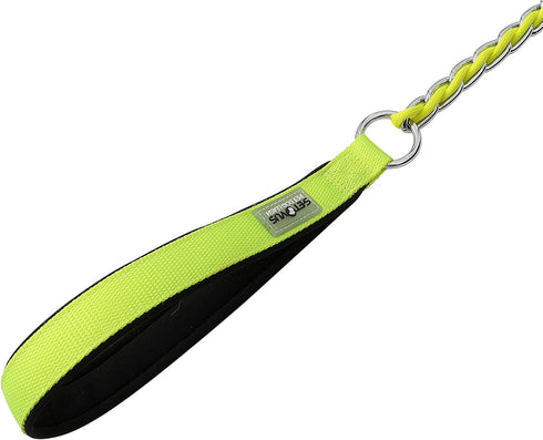 Chain Dog Leash, Chew Proof Metal Leash for Medium Large Dogs, 4FT Anti Chew with Soft Padded Handle, Yellow 3.0