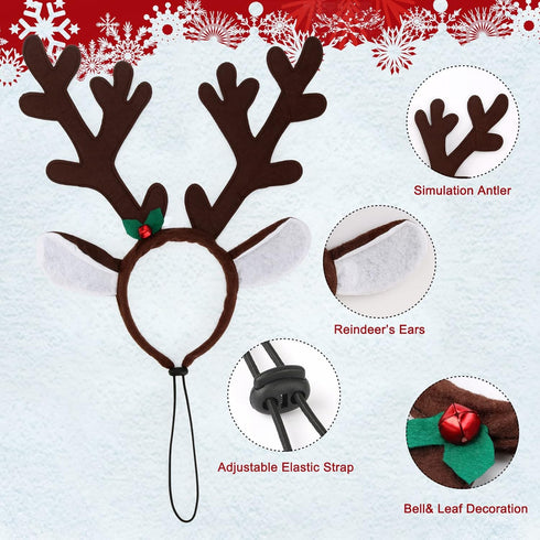 BWOGUE Dog Christmas Elk Reindeer Antlers Headbands Set, Pet Christmas Costume Accessories for Medium Large Dogs