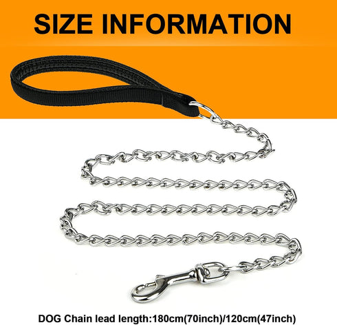 Heavy Duty Metal Dog Leash, 4 FT Chew Proof Chain with Soft Padded Handle for Large & Medium Dogs (4 FTx3 mm, 0-80 lbs)