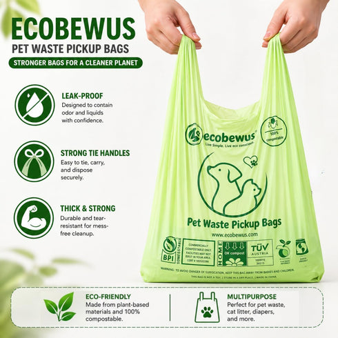 100% (140 (140 Compostable Pet Waste Disposal Bag ct.) Plant-Based Biodegradable Cat Litter Poop Waste Pick-Up Bags