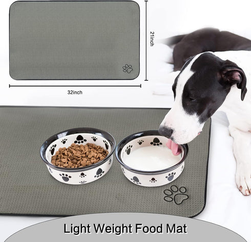 Sinland Microfiber Extra-Large Pet Food Mat - Dog Feeding Mat with Anti-Skid Backing (21Inch x 32Inch, Grey)