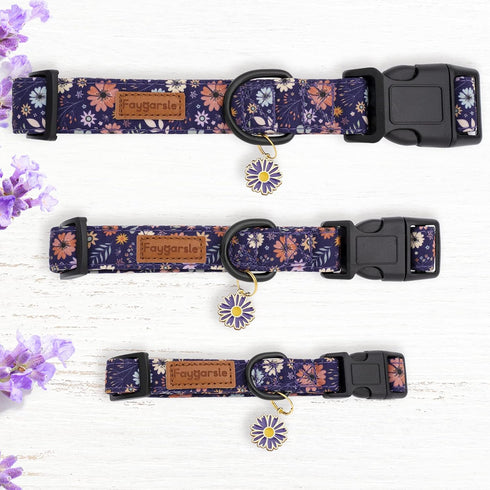 Faygarsle Floral Dog Collar for Girls, Soft Fancy Pet Collar with Flower Design for Small Medium Large Dogs (Purple, M)