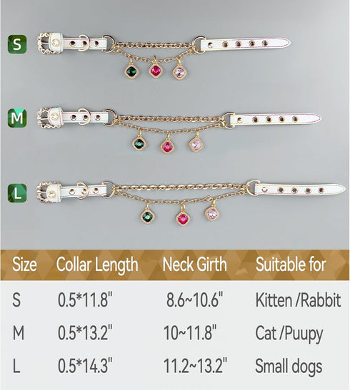 KUDES Pet Collar for Small Dogs and Cats, Adjustable PU Leather Collar with Rhinestone Diamond Pendant, Choker Necklace Jewelry Collar for Wedding Birthday Party Valentines Day Gift (M(10"- 11.8"))