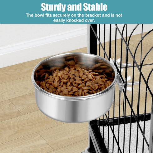 Dog Bowl Stainless Steel Pet Hanging Food Water Bowl Cage Feeding Cup Feeder for Dogs Cats Rabbits Birds Small Animal (Large (2pcs)