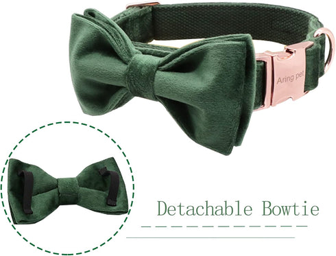 ARING PET Dog Collars with Bowtie-Velvet Dog Bow tie Collar, Adjustable Dark Green Dog Collar X-Small (Pack of 1)