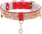 PetsHome Adjustable Cat and Dog Collar, Bling Rhinestones, Premium PU Leather with Pendant, Medium Red
