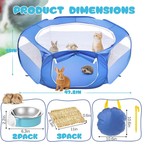 Sunnymove Small Animal Playpen & Grooming Kit, Portable Foldable Pet Playpen with Mesh Top for Rabbits, Guinea Pigs