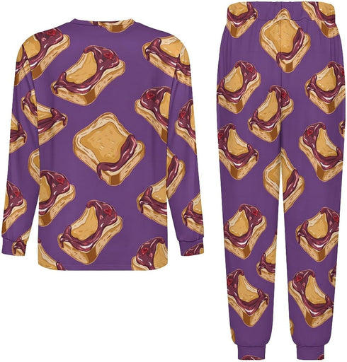Generic Set Peanut Butter Jelly Breakfast Men's Pajamas Long Sleeve Sleepwear Crew Neck Loungewear Tops And Bottom