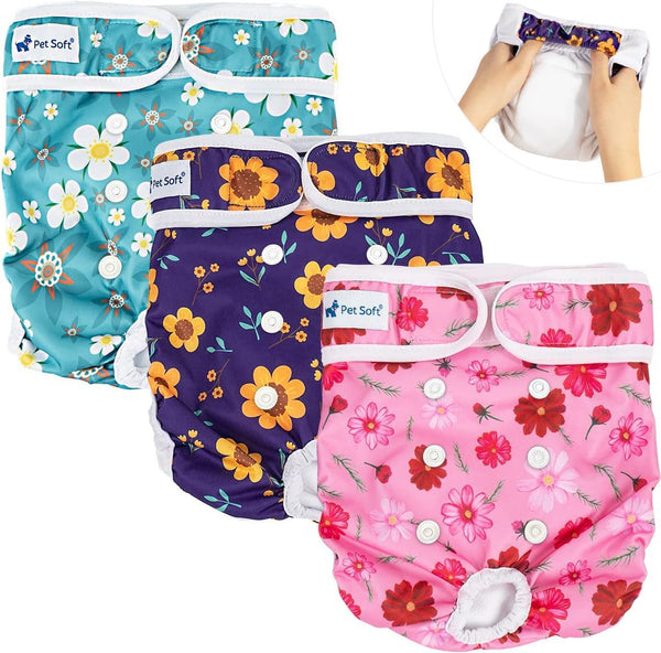 Pet Soft Washable Female Diapers (3 Pack) Female Dog Diapers, Comfort Reusable