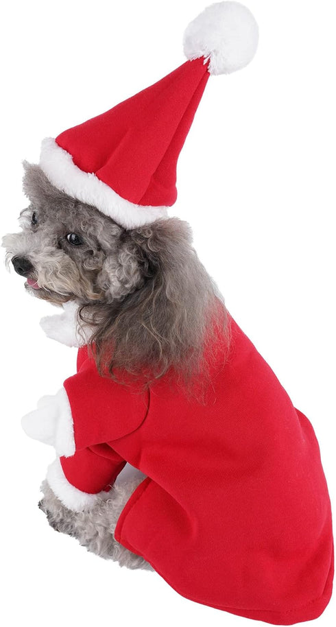 Mogoko Dog Cat Christmas Santa Claus Costume, Funny Pet Cosplay Outfits with Cap for Xmas (XL Size)