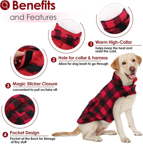 AOFITEE Reversible Dog Coat, Warm Winter Jacket, Thick Padded Vest with Leash Hole, Cotton Material, Small (23'' Chest)