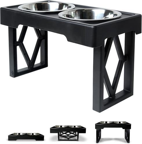 Pet Zone Designer Diner Elevated Dog Bowls - 3 Height Adjustable Stand with 2 Stainless Steel Bowls (7 Cup Each)