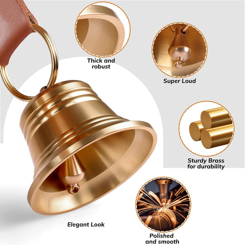 2Packs Leather Dog Door bells for Potty Training, Big Brass Puppy Dog Door Bells Extra Loud for Dogs Training