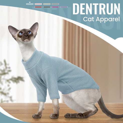 DENTRUN Sphynx Hairless Cats Shirt Pullover - Breathable Cat Wear Turtleneck Sweater Adorable Cat's Clothes Vest