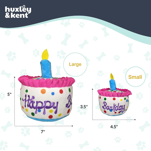 Huxley & Kent Plush Dog Toy w/Squeaker - Power Plush Stuffed Toy for Dogs, Happy Barkday Cake, Large