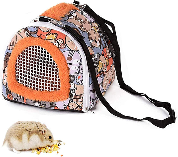 KAMEIOU Travel Carrier for Small Animals, Hedgehog, Hamster, Guinea Pig Pouch Bag with Detachable Strap