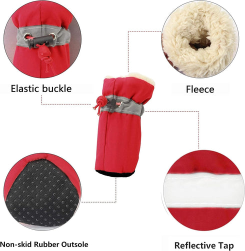 YAODHAOD Dog Shoes for Winter, Red Fleece Warm Snow Booties & Paw Protectors for Small Medium Dogs, Size 7: 2.3"x1.9"