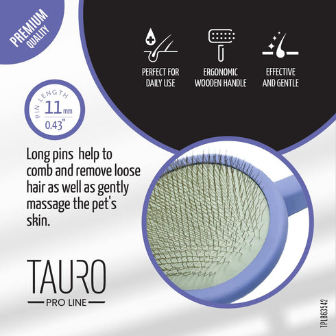 TAURO PRO LINE Slicker Brush Round, Premium Brush for Dogs and Cats, Soft Flexible Cushion Design, 1x Grooming Brush