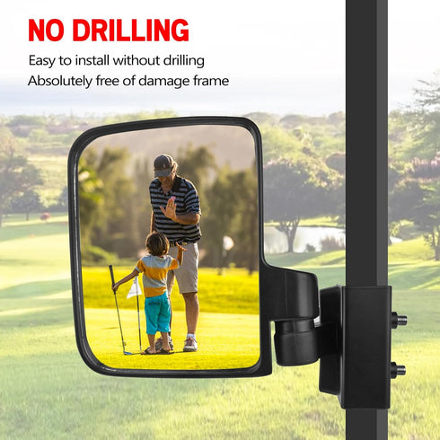 Xislet All Metal Golf Cart No-Drilling Side Rear Mirror - Compatible with 0.75"-1.0" EZ-GO Zone Cart Rail Tube