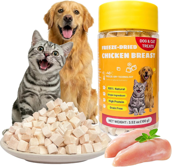 ZHSteveG Freeze-Dried Chicken Breast Treats for Dogs & Cats |3.52 oz Premium Single-Ingredient