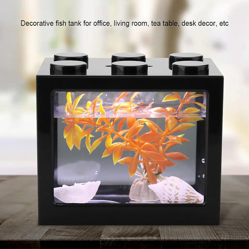 Zerodis Small Acrylic Mini Fish Tank, Desktop Aquarium Bowl for Goldfish with USB LED Light