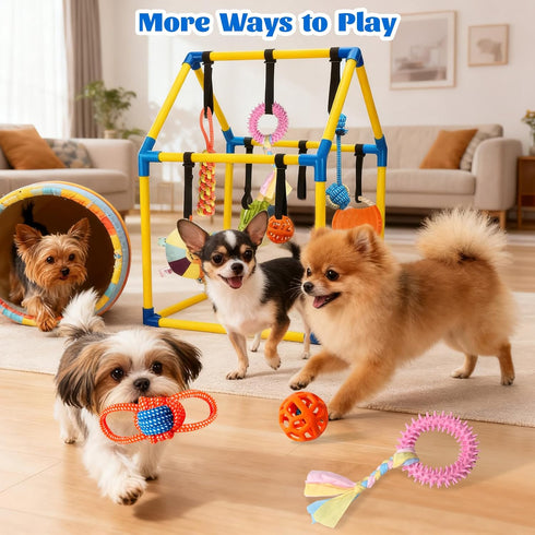 Tynexal 9 Puppy Play Gym with Hanging Toys, Interactive Dog Enrichment Playground, Removable Indoor Training Activity