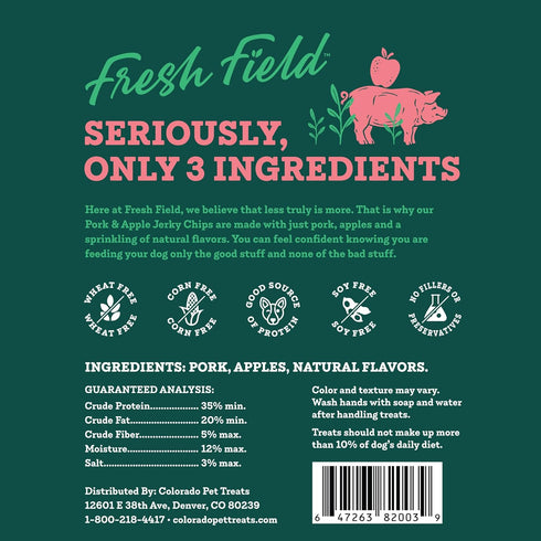 5 oz (Pack 2) Fresh Field Pork & Apple Jerky Chips, All-Natural Dog Treats, USA Made, No Fillers, Supports Digestion
