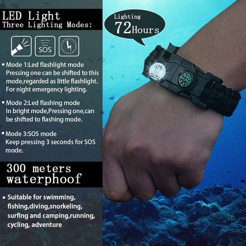Survival Paracord Bracelet,Fire Starter,Waterproof SOS Light, Compass, Whistle, Adjustable AK87 20 in 1,Outdoor Ultimate Tactical Survival Gear Set,Gift for Kids,Men