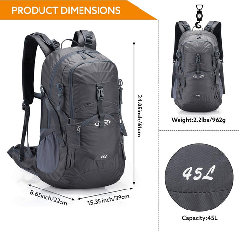 G4Free 45L Waterproof Hiking Travel Backpack with Rain Cover, Outdoor Camping Daypack for Men and Women