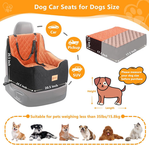 CESOO 40lbs, Dog Car Seat for Small/Medium Dogs Under Dog Booster Car Seats Memory Foam and Velvet, Detachable