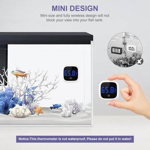 32-140F, Aquarium Thermometer, Digital LED Fish Tank Thermometer with Touch Buttons, High Accuracy Stick-on