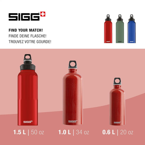SIGG Reusable Water Bottle - WMB Traveller Red 51 Oz - Lightweight, Leak Proof, BPA-Free