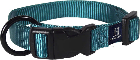 Hamilton Adjustable Nylon Dog Collar for Small Medium Large Dogs, Teal, 5/8" Wide x 12-18" Neck
