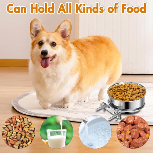 2 Pack Hanging Metal Dog Bowls, No Spill Stainless Steel Dish for Small & Medium Dogs (6.3 * 2.6” & 5.5 * 2.4”)