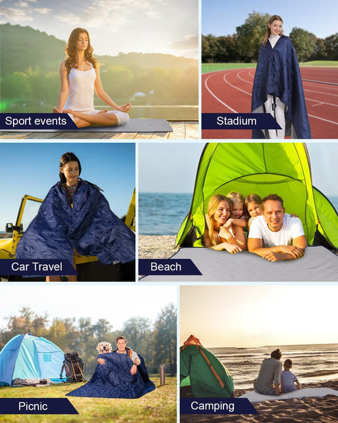 Outdoor Camping Blanket, Fleece Waterproof Stadium Blanket with Portable Bag, Lightweight for 2 People, Cold Weather,