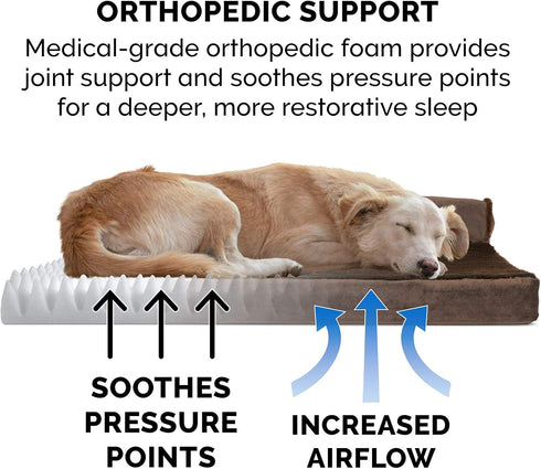 Furhaven Orthopedic Dog Bed for Large/Medium Dogs, L Shaped Chaise with Removable Bolsters - Sable Brown, Large