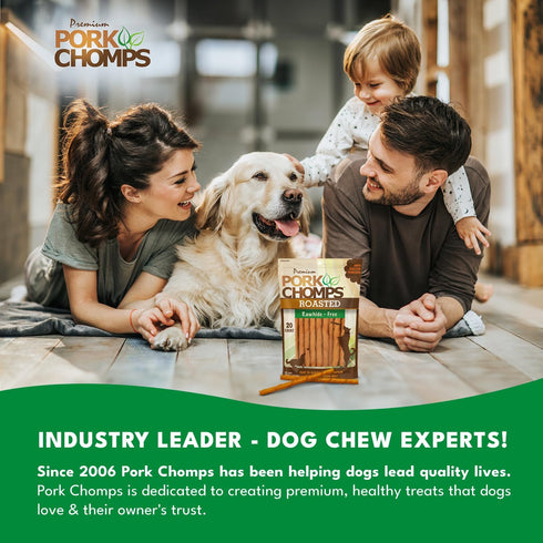 5 Inch 20 Count Pork Chomps Roasted Pork Skin Dog Chews, Mini Twists, - Long-Lasting Treats for Dogs - High Protein